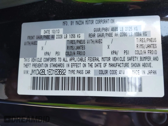 2014 Mazda 5 Sport with VIN JM1CW2BL1E0163682, listed as a IAAI auction lot 41344215 with 63,811 mi miles and . Bid and sale history available at carsss.com. Image 9.