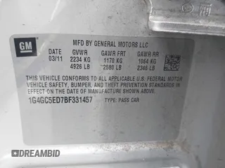 2011 Buick LaCrosse CXL with VIN 1G4GC5ED7BF331457, listed as a IAAI auction lot 42593959 with 260,214 mi miles and . Bid and sale history available at DreamBid. Image 9.