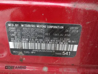 2019 Mitsubishi Outlander SE z VIN JA4AD3A30KZ033978, wystawiony jako IAAI lot #42315448 z przebiegiem 131 906 mil mil oraz . Historia ofert i sprzedaży dostępna na DreamBid. Obrazek 9.