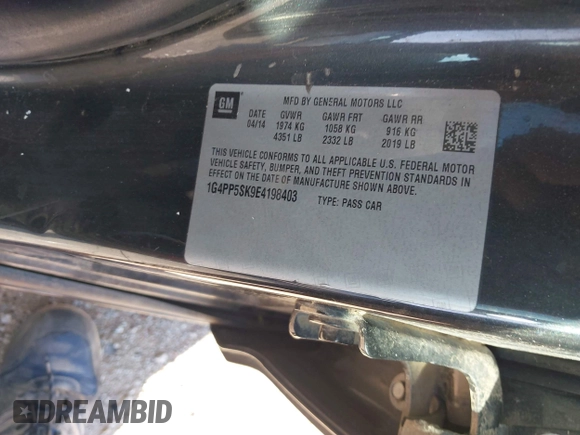 2014 Buick Verano with VIN 1G4PP5SK9E4198403, listed as a IAAI auction lot 42060049 with 263,251 mi miles and . Bid and sale history available at DreamBid. Image 9.