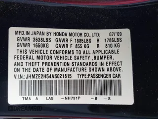 2010 Honda Insight LX with VIN JHMZE2H54AS021815, listed as a IAAI auction lot 42259951 with 137,436 mi miles and . Bid and sale history available at DreamBid. Image 9.