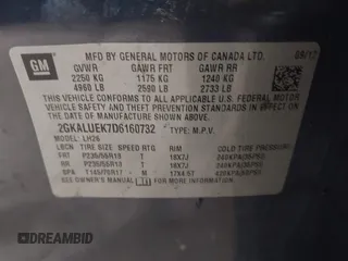 2013 GMC Terrain SLT with VIN 2GKALUEK7D6160732, listed as a IAAI auction lot 41561463 with 131,797 mi miles and . Bid and sale history available at carsss.com. Image 9.