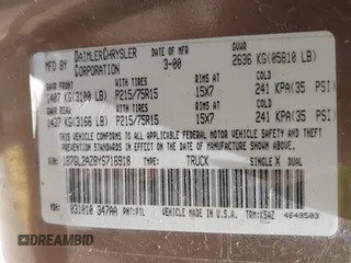 2000 Dodge Dakota Sport с VIN 1B7GL2AZ8YS716918, выставлен на аукционе IAAI как лот 42467015 с пробегом 149 961 миль миль и . История ставок и продаж доступна на DreamBid. Изображение 9.