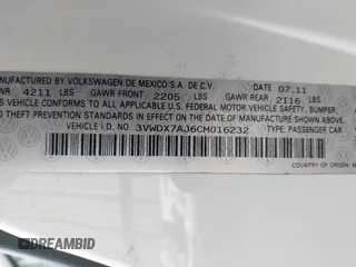 2012 Volkswagen Jetta SE с VIN 3VWDX7AJ6CM016232, выставлен на аукционе IAAI как лот 41718838 с пробегом 190 177 миль миль и . История ставок и продаж доступна на DreamBid. Изображение 9.