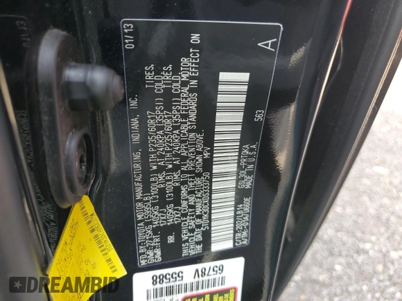 2013 Toyota Sienna XLE AAS with VIN 5TDYK3DCXDS333750, listed as a Copart auction lot 60894295 with 154,400 mi miles and Salvage title. Bid and sale history available at DreamBid. Image 13.