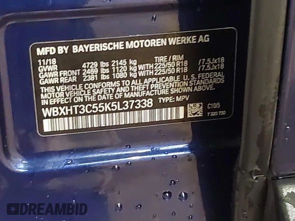 2019 BMW X1 xDrive28i with VIN WBXHT3C55K5L37338, listed as a IAAI auction lot 41934461 with 87,913 mi miles. Bid and sale history available at carsss.com. Image 9.