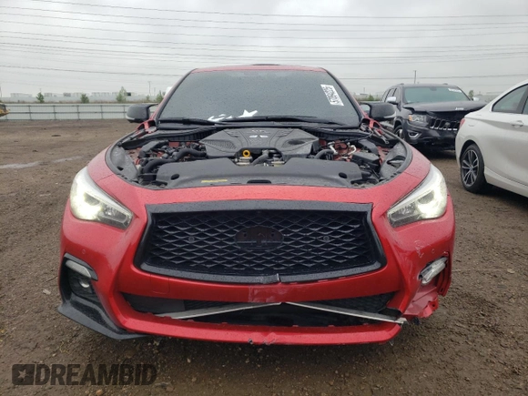 2022 Infiniti Q50 Red Sport 400 with VIN JN1FV7DR9NM390256, listed as a Copart auction lot 57094225 with 52,307 mi miles and Salvage title. Bid and sale history available at DreamBid. Image 5.