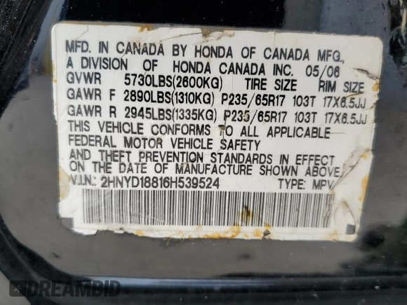 2006 Acura MDX Touring w/Navi with VIN 2HNYD18816H539524, listed as a Copart auction lot 66068274 with 132,193 mi miles and Salvage Title. Bid and sale history available at carsss.com. Image 15.