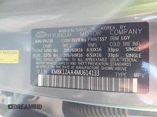 2021 Hyundai Kona SE with VIN KM8K12AA4MU614133, listed as a IAAI auction lot 42404789 with 8,956 mi miles and . Bid and sale history available at DreamBid. Image 9.