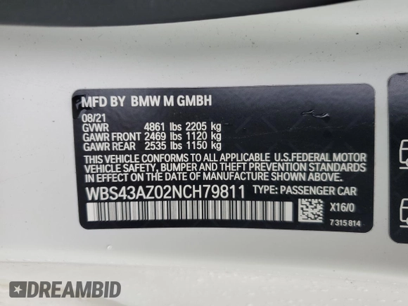 2022 BMW M4 Competition xDrive with VIN WBS43AZ02NCH79811, listed as a Copart auction lot 50540674 with 35,193 mi miles. Bid and sale history available at carsss.com. Image 13.