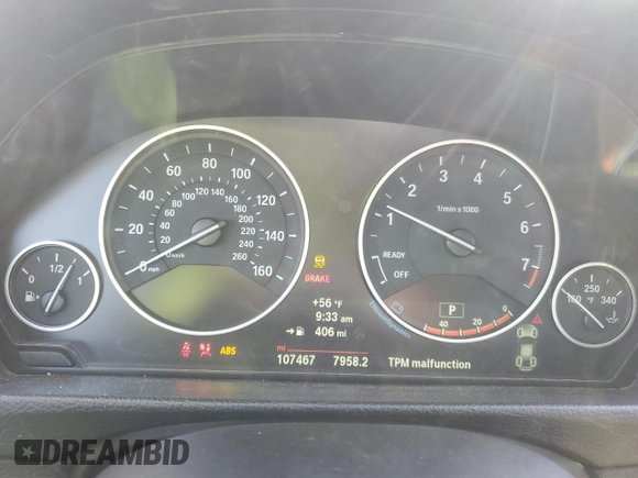 2014 BMW 3 Series 328i with VIN WBA3C1C56EK107662, listed as a Copart auction lot 49327345 with 107,467 mi miles and Salvage Title. Bid and sale history available at carsss.com. Image 9.