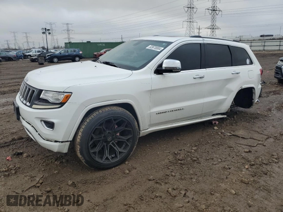 2014 Jeep Grand Cherokee Overland with VIN 1C4RJFCG7EC572298, listed as a Copart auction lot 83970004 with 104,861 mi miles and Salvage Title. Bid and sale history available at DreamBid. Image 1.