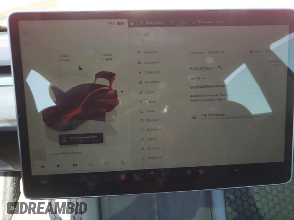 2023 Tesla Model 3 с VIN 5YJ3E1EA9PF447461, выставлен на аукционе Copart как лот 52589635 с пробегом 36 478 миль миль и Списание • Salvage title. История ставок и продаж доступна на DreamBid. Изображение 9.