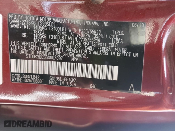 2011 Toyota Sienna XLE z VIN 5TDDK3DC5BS007897, wystawiony jako Copart lot #51503415 z przebiegiem 151 158 mil mil oraz Szkoda całkowita • Salvage title. Historia ofert i sprzedaży dostępna na DreamBid. Obrazek 13.
