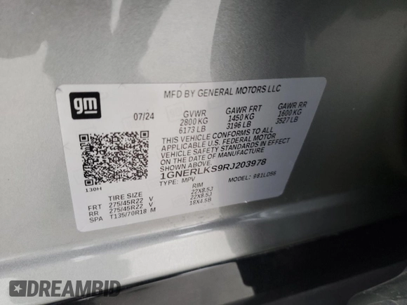 2024 Chevrolet Traverse FWD RS with VIN 1GNERLKS9RJ203978, listed as a Copart auction lot 46271155 with 17,339 mi miles and Salvage Title. Bid and sale history available at carsss.com. Image 15.