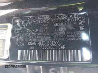 2017 Kia Optima with VIN KNAGT4LE3H5012000, listed as a IAAI auction lot 42688658 with 162,137 mi miles and . Bid and sale history available at DreamBid. Image 9.