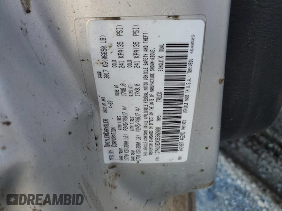 2003 Dodge 1500 ST with VIN 1D7HU18DX3S302088, listed as a Copart auction lot 47854265 with 235,440 mi miles and Salvage Title. Bid and sale history available at carsss.com. Image 12.