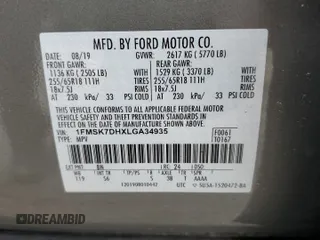 2020 Ford Explorer XLT z VIN 1FMSK7DHXLGA34935, wystawiony jako Copart lot #58193815 z przebiegiem 23 031 mil mil oraz Szkoda całkowita • Salvage title. Historia ofert i sprzedaży dostępna na DreamBid. Obrazek 14.