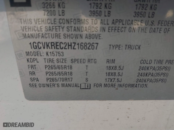 2017 Chevrolet Silverado 1500 LT with VIN 1GCVKREC2HZ168267, listed as a IAAI auction lot 41701427 with 84,614 mi miles. Bid and sale history available at carsss.com. Image 9.
