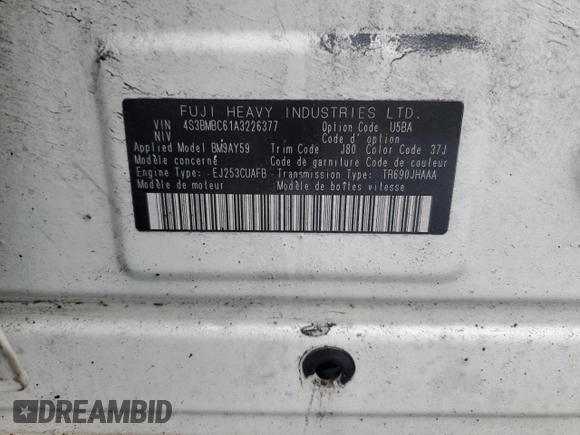 2010 Subaru Legacy Premium All-Weather Anniversary with VIN 4S3BMBC61A3226377, listed as a Copart auction lot 43510925 with 125,468 mi miles and Salvage Title. Bid and sale history available at DreamBid. Image 12.