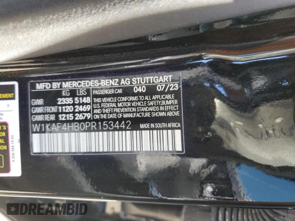 2023 Mercedes-Benz C 300 with VIN W1KAF4HB0PR153442, listed as a Copart auction lot 45536115 with 19,333 mi miles and Salvage Title. Bid and sale history available at DreamBid. Image 13.