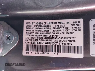 2010 Honda CR-V EX-L with VIN 5J6RE4H73AL095357, listed as a IAAI auction lot 42046684 with 230,344 mi miles and . Bid and sale history available at DreamBid. Image 9.