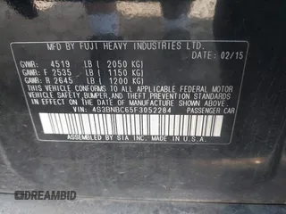 2015 Subaru Legacy Premium with VIN 4S3BNBC65F3052284, listed as a IAAI auction lot 42198138 with 149,365 mi miles and . Bid and sale history available at DreamBid. Image 9.