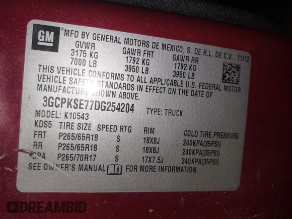 2013 Chevrolet Silverado 1500 LT with VIN 3GCPKSE77DG254204, listed as a IAAI auction lot 41680546 with 213,790 mi miles. Bid and sale history available at carsss.com. Image 9.