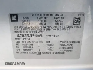 2014 Chevrolet Silverado 1500 LT with VIN 1GCVKREC0EZ151088, listed as a IAAI auction lot 41763808 with 124,668 mi miles and . Bid and sale history available at DreamBid. Image 9.