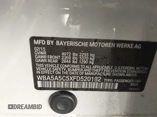 2015 BMW 5 Series 528i with VIN WBA5A5C5XFD520132, listed as a IAAI auction lot 41433751 with 76,576 mi miles and . Bid and sale history available at DreamBid. Image 9.