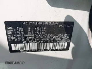 2023 Subaru Legacy Premium z VIN 4S3BWAD63P3015354, wystawiony jako IAAI lot #42469426 z przebiegiem 33 468 mil mil oraz . Historia ofert i sprzedaży dostępna na DreamBid. Obrazek 9.