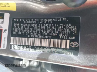 2017 Toyota Camry XLE with VIN 4T1BF1FK9HU734223, listed as a IAAI auction lot 39601554 with 61,147 mi miles. Bid and sale history available at carsss.com. Image 9.