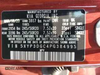 2023 Kia Telluride EX X-Line with VIN 5XYP3DGC4PG384995, listed as a Copart auction lot 59015745 with 32,084 mi miles and Clean title. Bid and sale history available at DreamBid. Image 13.