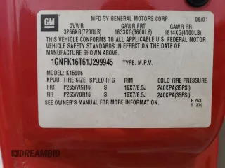 2001 Chevrolet Suburban LT z VIN 1GNFK16T61J299945, wystawiony jako Copart lot #52941745 z przebiegiem 274 736 mil mil oraz Czysty tytuł • Clean title. Historia ofert i sprzedaży dostępna na DreamBid. Obrazek 13.