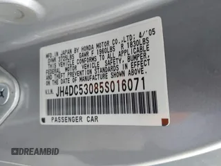 2005 Acura RSX Type S with VIN JH4DC53085S016071, listed as a IAAI auction lot 42072650 with 125,556 mi miles and . Bid and sale history available at DreamBid. Image 9.