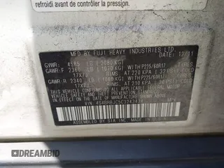 2012 Subaru Outback Limited with VIN 4S4BRBJC5C3243434, listed as a IAAI auction lot 42498321 with 142,843 mi miles and . Bid and sale history available at DreamBid. Image 9.