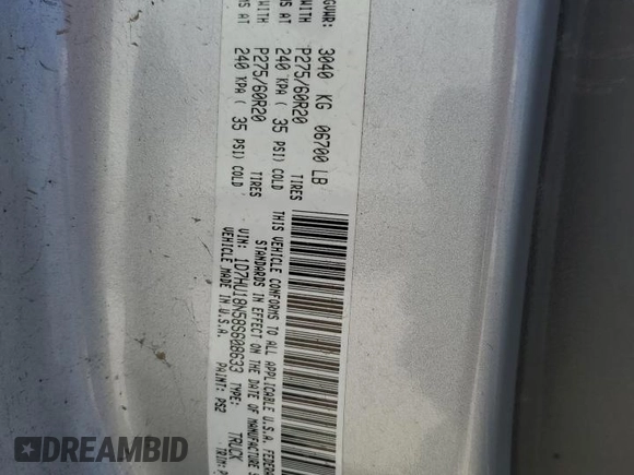 2008 Dodge 1500 SLT with VIN 1D7HU18N58S608633, listed as a Copart auction lot 53239025 with 266,801 mi miles and Clean Title. Bid and sale history available at DreamBid. Image 12.