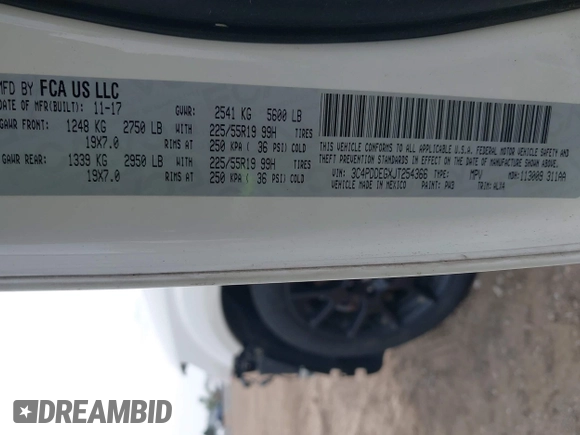 2018 Dodge Journey GT with VIN 3C4PDDEGXJT254366, listed as a IAAI auction lot 42049672 with 153,122 mi miles and . Bid and sale history available at DreamBid. Image 9.