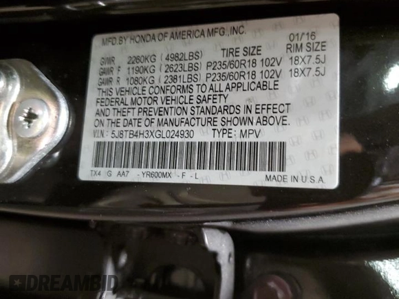 2016 Acura RDX with VIN 5J8TB4H3XGL024930, listed as a Copart auction lot 46291355 with 93,537 mi miles and Salvage Title. Bid and sale history available at carsss.com. Image 13.