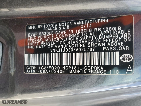 2015 Toyota Yaris L with VIN VNKJTUD30FA025787, listed as a Copart auction lot 43695845 with 163,451 mi miles and Salvage Title. Bid and sale history available at carsss.com. Image 12.