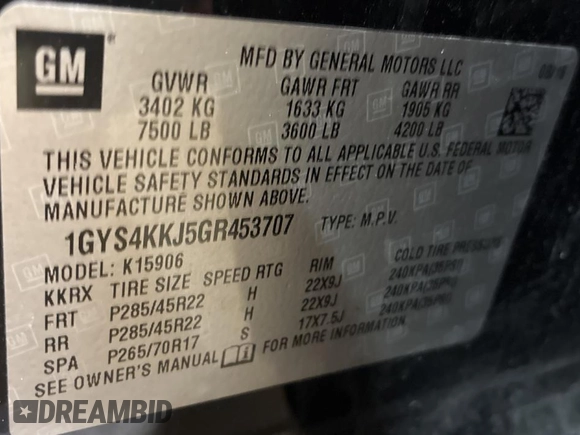 2016 Cadillac Escalade ESV Platinum z VIN 1GYS4KKJ5GR453707, wystawiony jako Copart lot #61802745 z przebiegiem 175 852 mil mil oraz Szkoda całkowita • Salvage title. Historia ofert i sprzedaży dostępna na DreamBid. Obrazek 10.