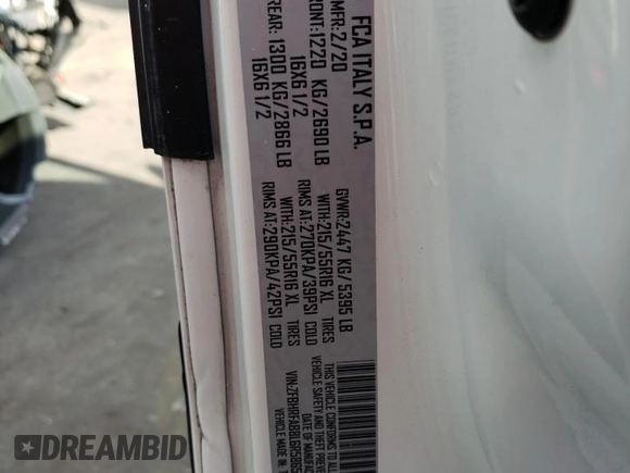 2020 Ram ProMaster City Cargo Tradesman with VIN ZFBHRFAB8L6R58657, listed as a Copart auction lot 67158762 with 42,601 mi miles and . Bid and sale history available at DreamBid. Image 12.