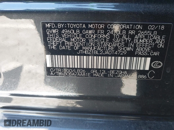 2018 Lexus GS with VIN JTHBZ1BL2JA014729, listed as a IAAI auction lot 41225803 with 60,587 mi miles. Bid and sale history available at carsss.com. Image 9.
