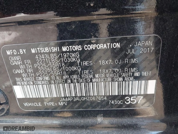 2017 Mitsubishi Outlander Sport ES 2.0 with VIN JA4AP3AU0HZ067654, listed as a IAAI auction lot 41772017 with 94,250 mi miles. Bid and sale history available at carsss.com. Image 9.