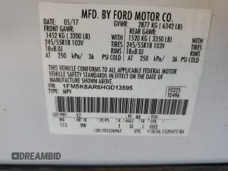 2017 Ford Police Interceptor Utility с VIN 1FM5K8AR6HGD13595, выставлен на аукционе Copart как лот 61928875 с пробегом Не указан миль и Списание • Salvage title. История ставок и продаж доступна на DreamBid. Изображение 14.