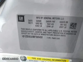 2011 Chevrolet Malibu LT w/2LT with VIN 1G1ZD5EU0BF396430, listed as a IAAI auction lot 41841056 with 87,190 mi miles. Bid and sale history available at carsss.com. Image 9.