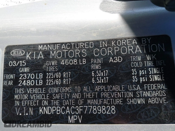 2015 Kia Sportage LX with VIN KNDPBCAC3F7789828, listed as a IAAI auction lot 41803744 with 126,002 mi miles and . Bid and sale history available at carsss.com. Image 9.