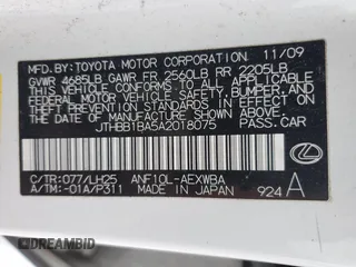 2010 Lexus HS 250h with VIN JTHBB1BA5A2018075, listed as a Copart auction lot 87091654 with 137,579 mi miles and Salvage Title. Bid and sale history available at DreamBid. Image 12.