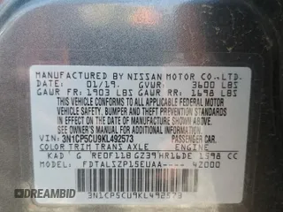 2019 Nissan Kicks S z VIN 3N1CP5CU9KL492573, wystawiony jako Copart lot #59094675 z przebiegiem 40 196 mil mil oraz Szkoda całkowita • Salvage title. Historia ofert i sprzedaży dostępna na DreamBid. Obrazek 13.