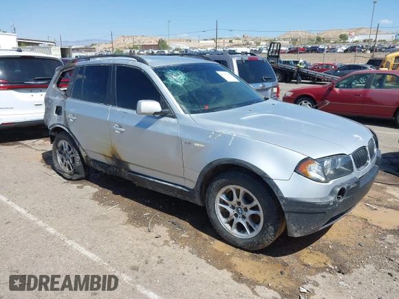 2004 BMW X3 2.5i with VIN WBXPA734X4WB23798, listed as a IAAI auction lot 40303384 with 1 mi miles. Bid and sale history available at carsss.com. Image 1.